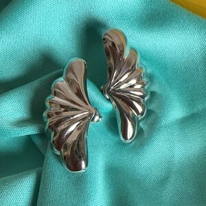 Sterling Silver Puffed Shell Fan Earrings